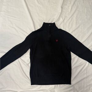 American Eagle Outfitters Black Zip-Up Sweater with Red Logo